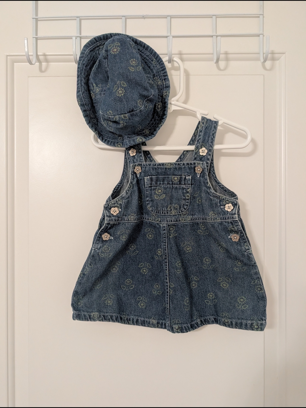 Vintage Y2K Old Navy Blue Denim Pinafore Dress with Matching Hat